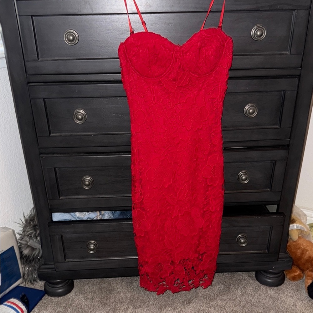 Missguided Red Lace Midi Dress